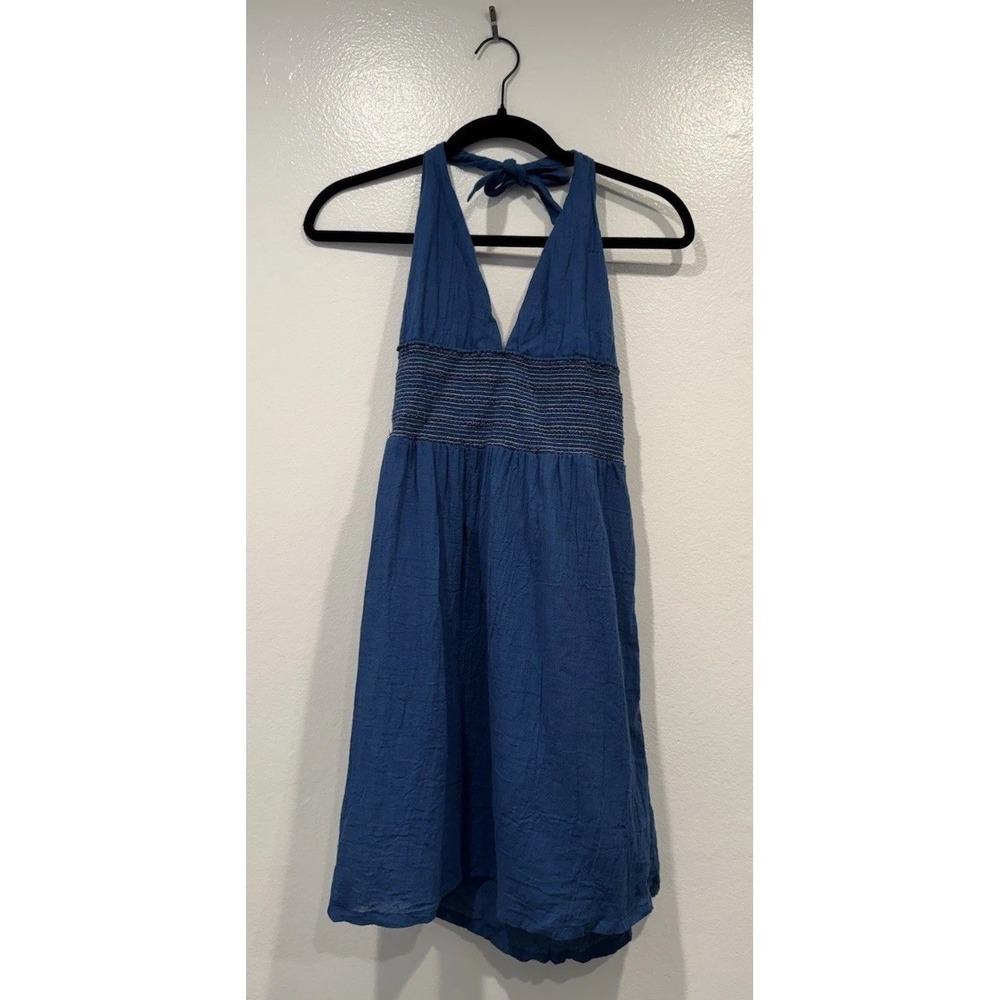 Ralph Lauren Blue Cotton Halter Babydoll Long Top Boho Resort Y2K Look Large